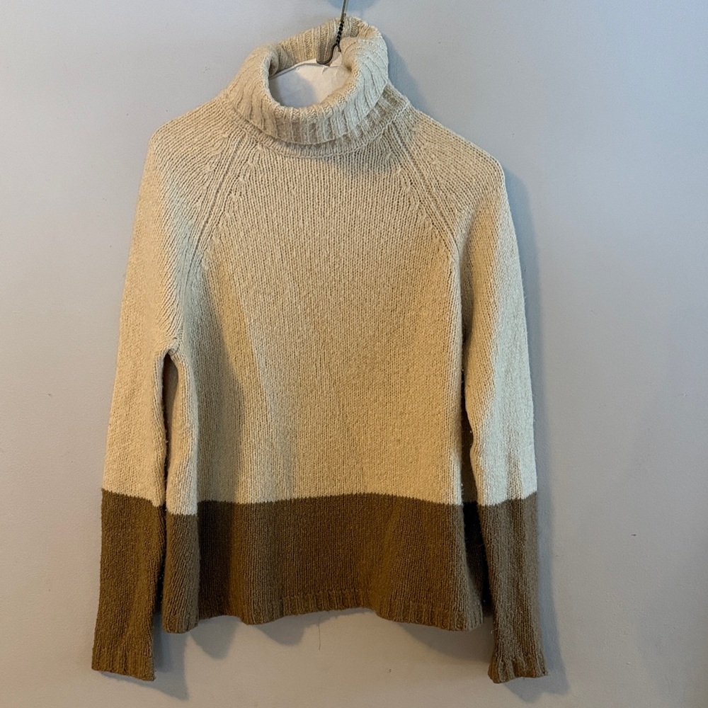Vince Cream and Brown Cowl Neck Sweater